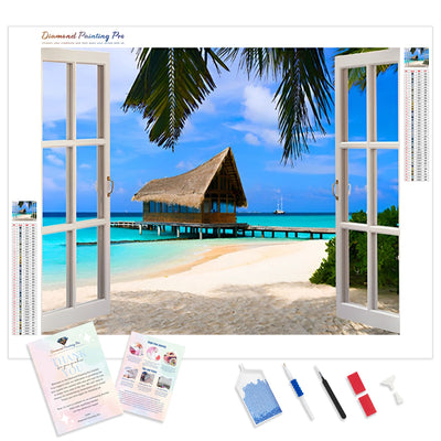 Beachside Window | Diamond Painting Kit - Full Drill - Square or Round Diamonds with AB Drills Option