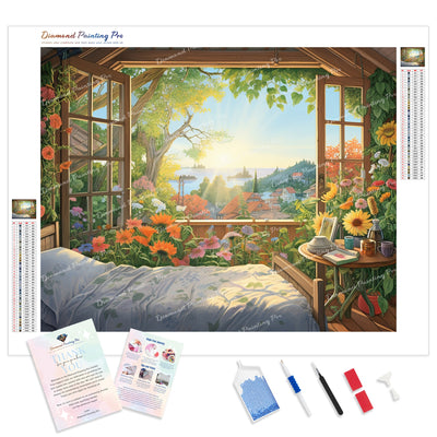 Bedroom Sunrise Haven | Diamond Painting Kit - Full Drill - Square or Round Diamonds with AB Drills Option