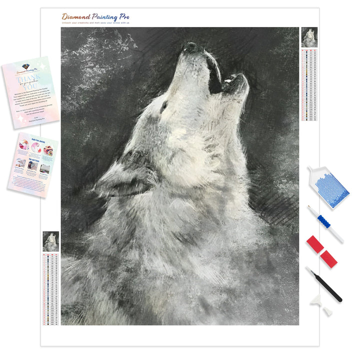 Howling Wolf on Grey Background | Diamond Painting