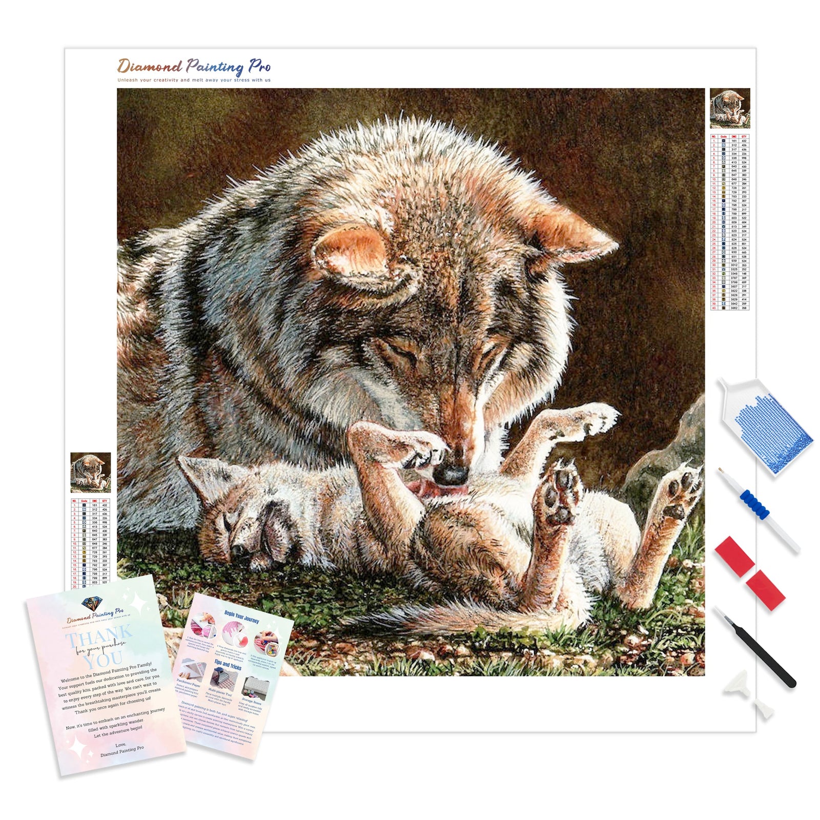 Mother wolf and cub | Diamond Painting Kit - Full Drill - Square or Round Diamonds with AB Drills Option