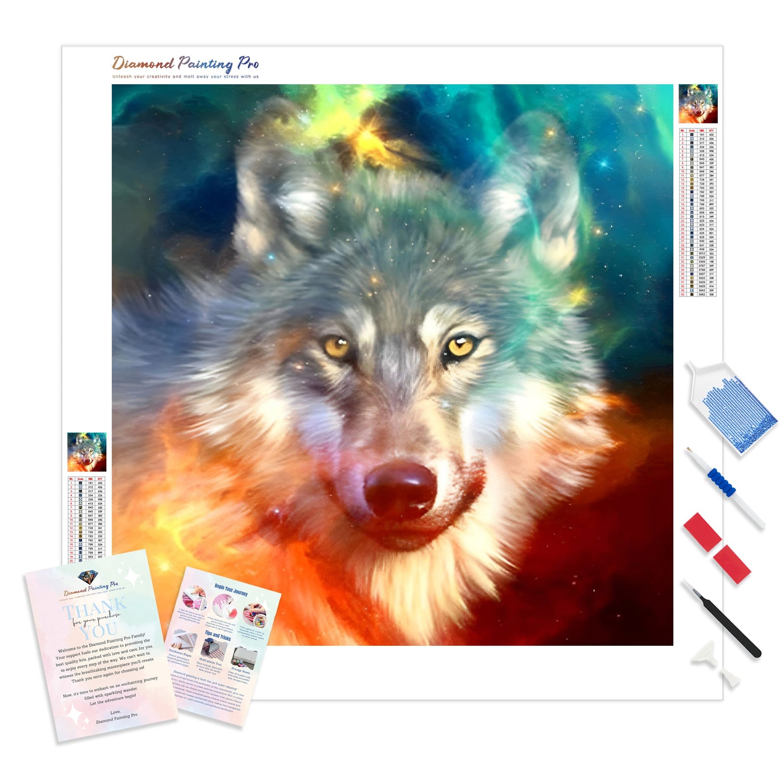 Watercolor Wolf | Diamond Painting Kit - Full Drill - Square or Round Diamonds with AB Drills Option