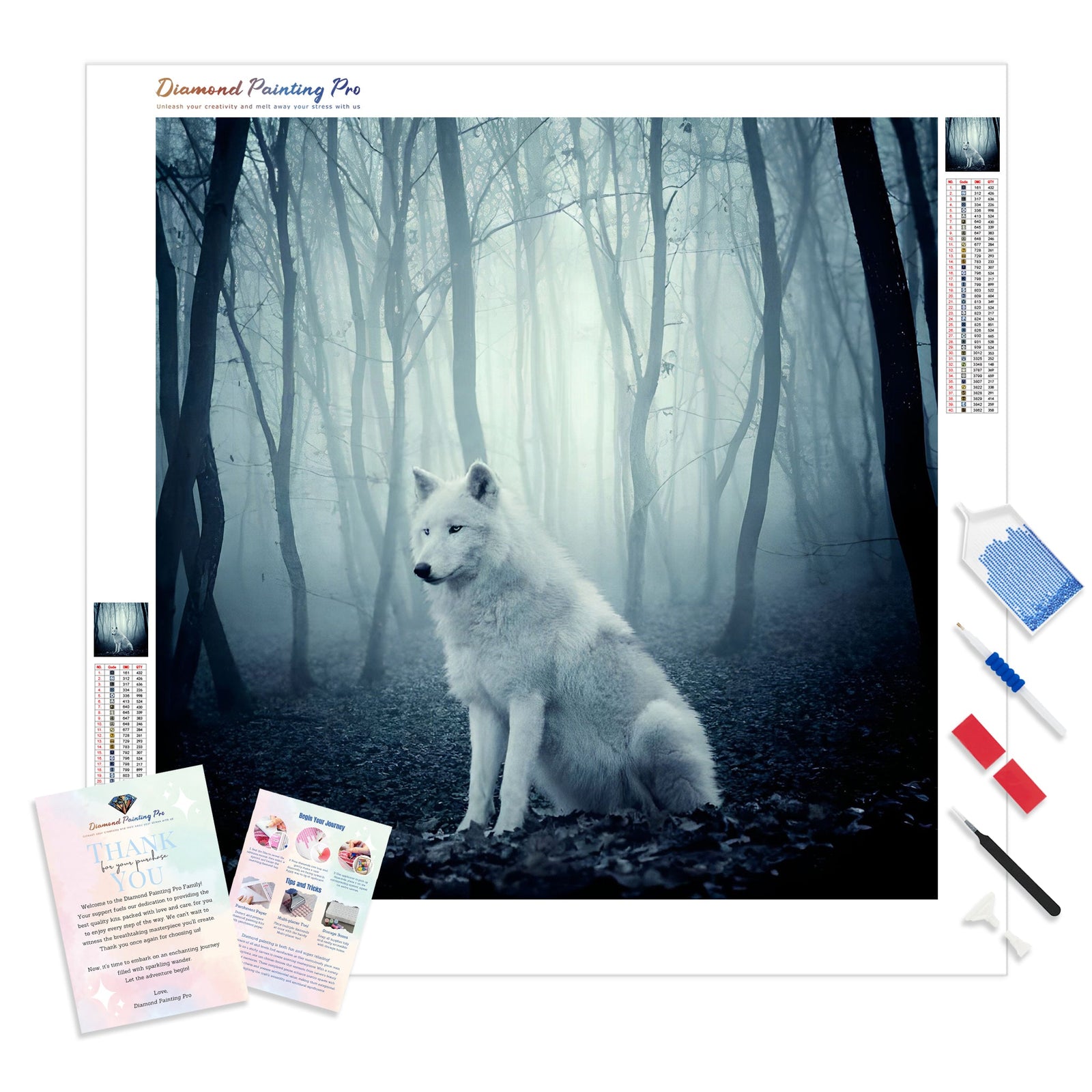 White Wolf in Forest | Diamond Painting Kit - Full Drill - Square or Round Diamonds with AB Drills Option