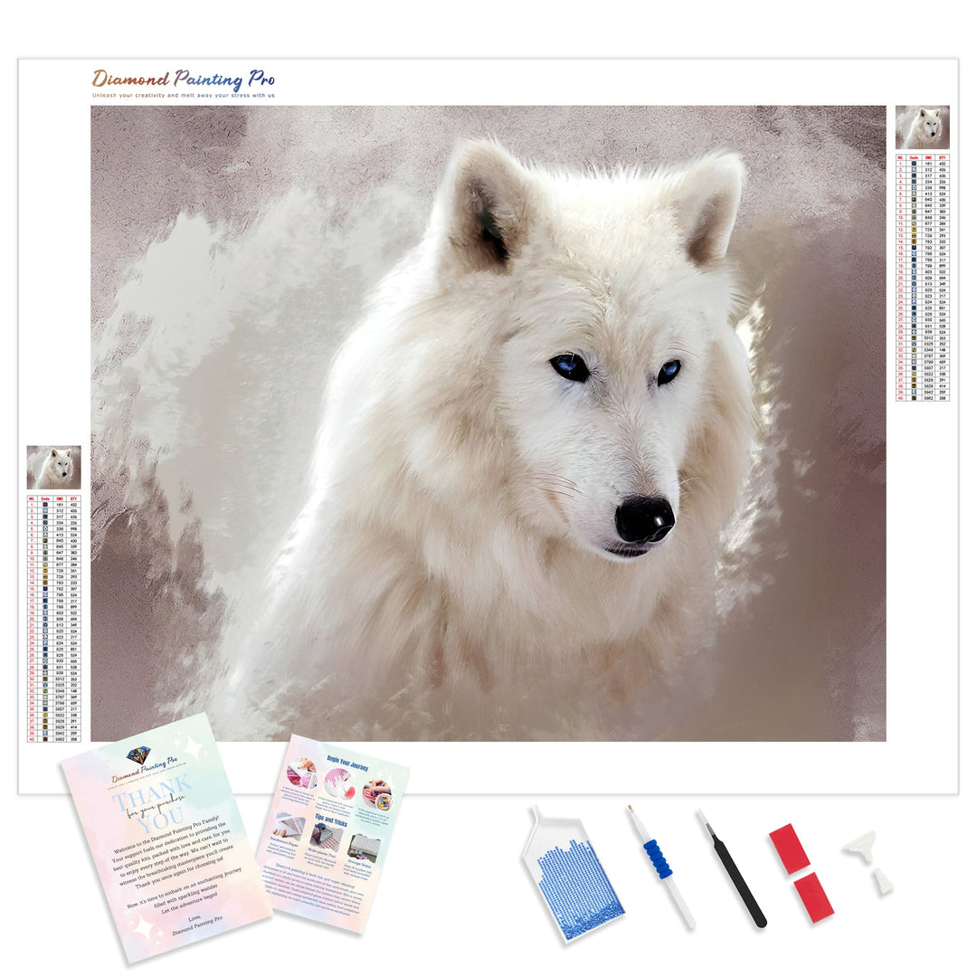 White Wolf Close-up | Diamond Painting Kit - Full Drill - Square or Round Diamonds with AB Drills Option