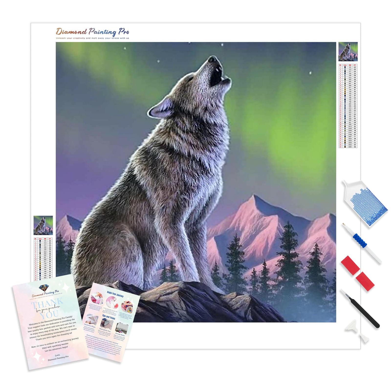 Wolf and Aurora | Diamond Painting Kit - Full Drill - Square or Round Diamonds with AB Drills Option