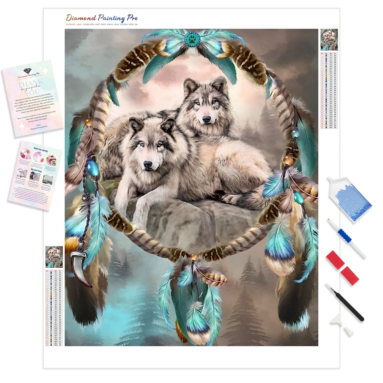 Wolf Dream Catcher | Diamond Painting Kit - Full Drill - Square or Round Diamonds with AB Drills Option