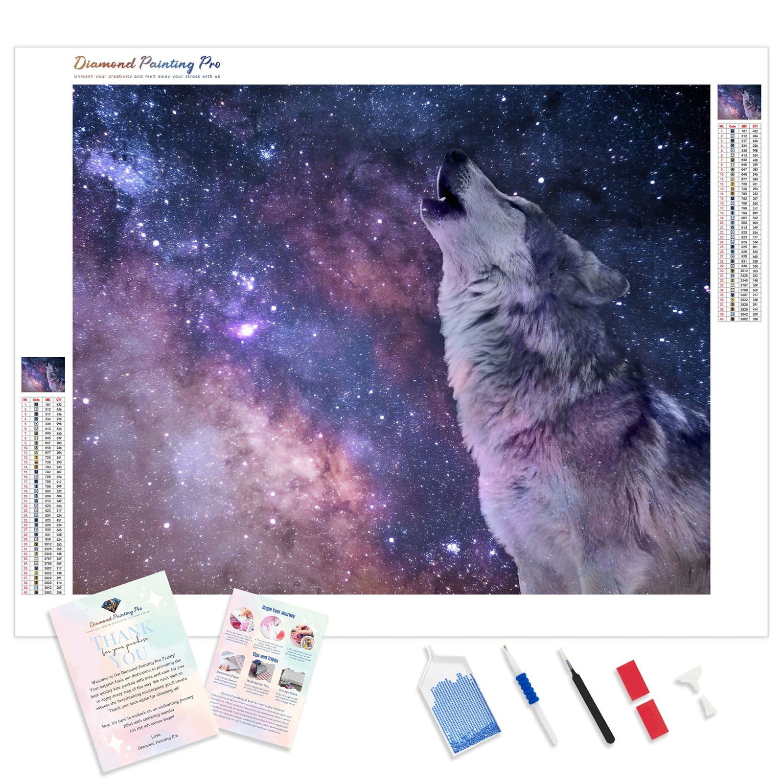 Wolf Under the Stars | Diamond Painting Kit - Full Drill - Square or Round Diamonds with AB Drills Option