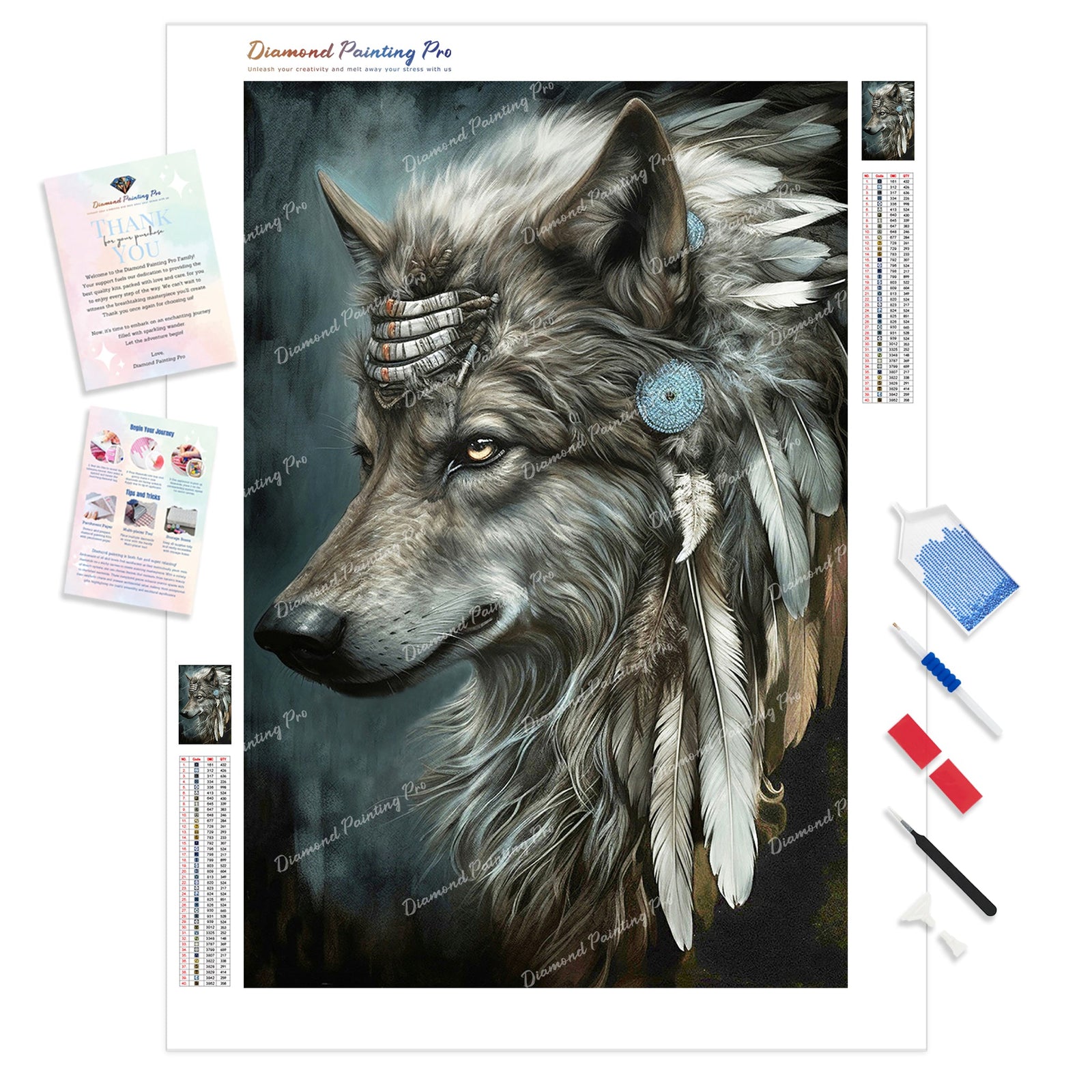 Totem Tribe Wolf | Diamond Painting Kit - Full Drill - Square or Round Diamonds with AB Drills Option