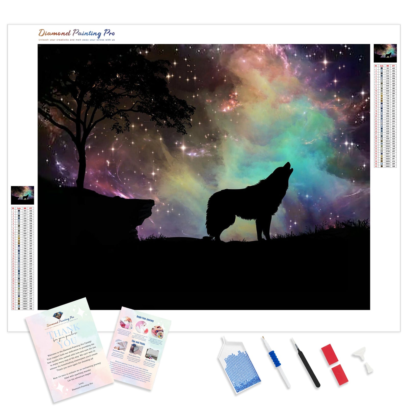 Starry Night Wolf | Diamond Painting Kit - Full Drill - Square or Round Diamonds with AB Drills Option