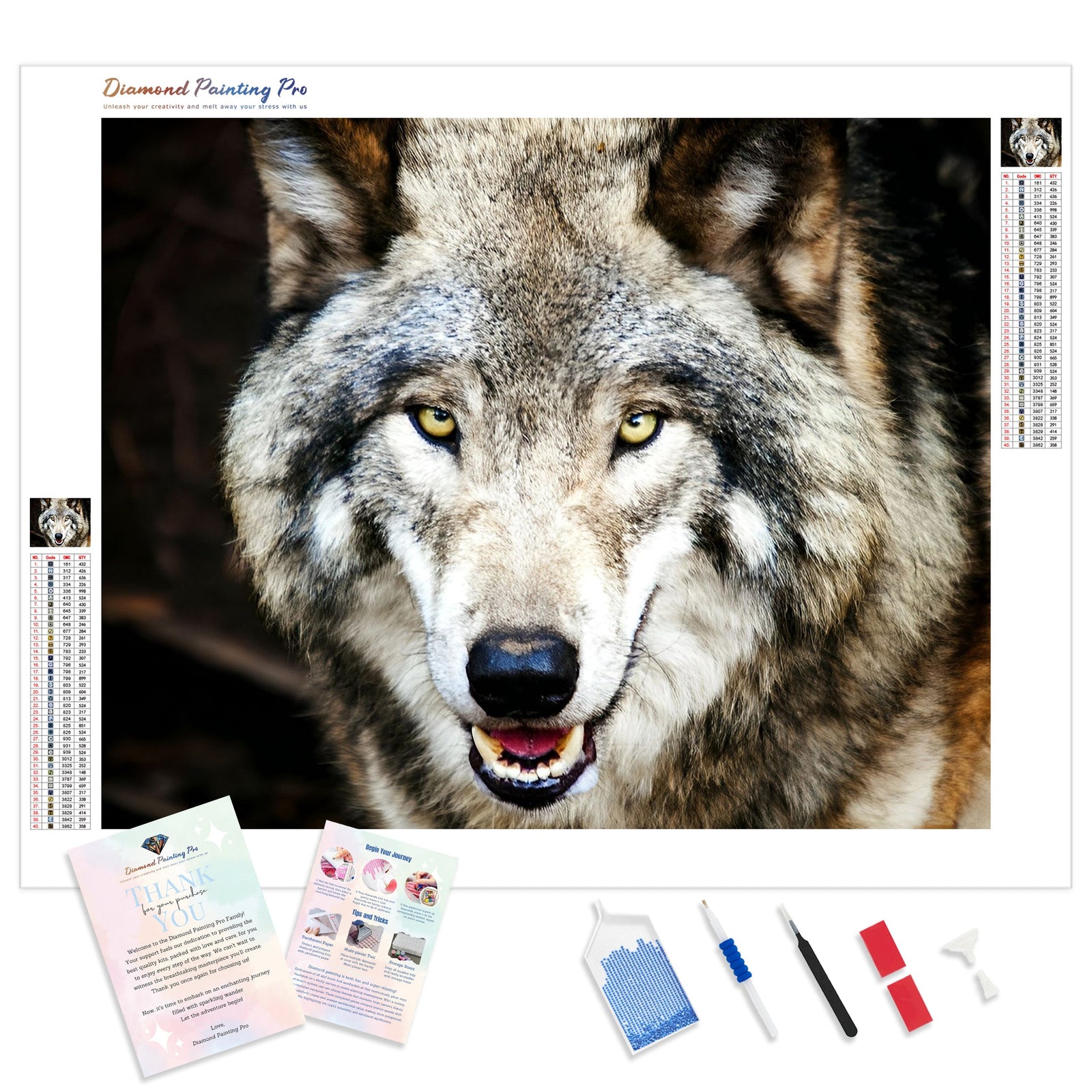 Grey Wolf | Diamond Painting Kit - Full Drill - Square or Round Diamonds with AB Drills Option