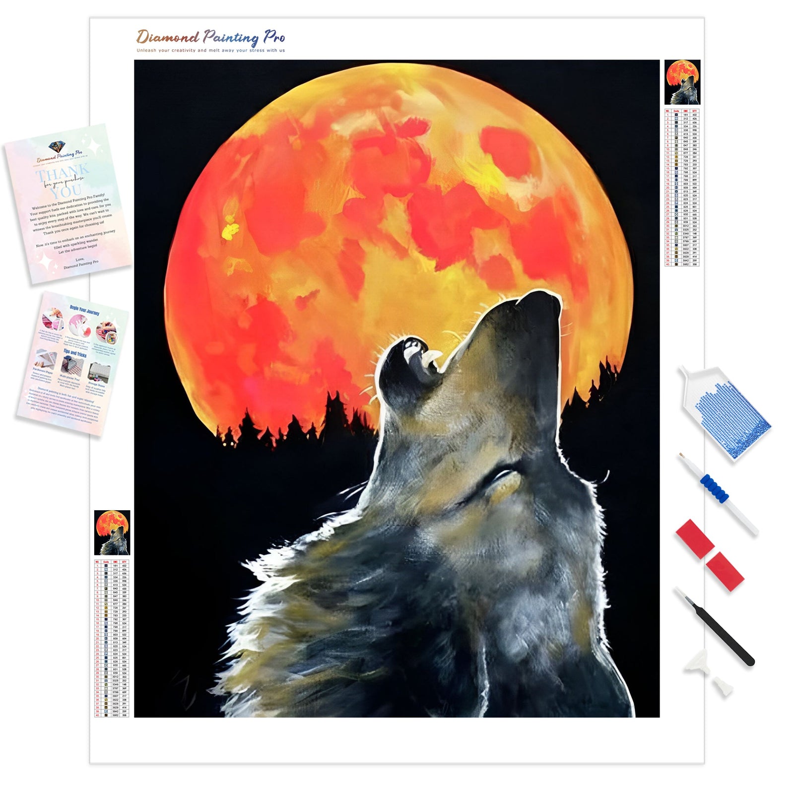 Blood Moon Wolf | Diamond Painting Kit - Full Drill - Square or Round Diamonds with AB Drills Option