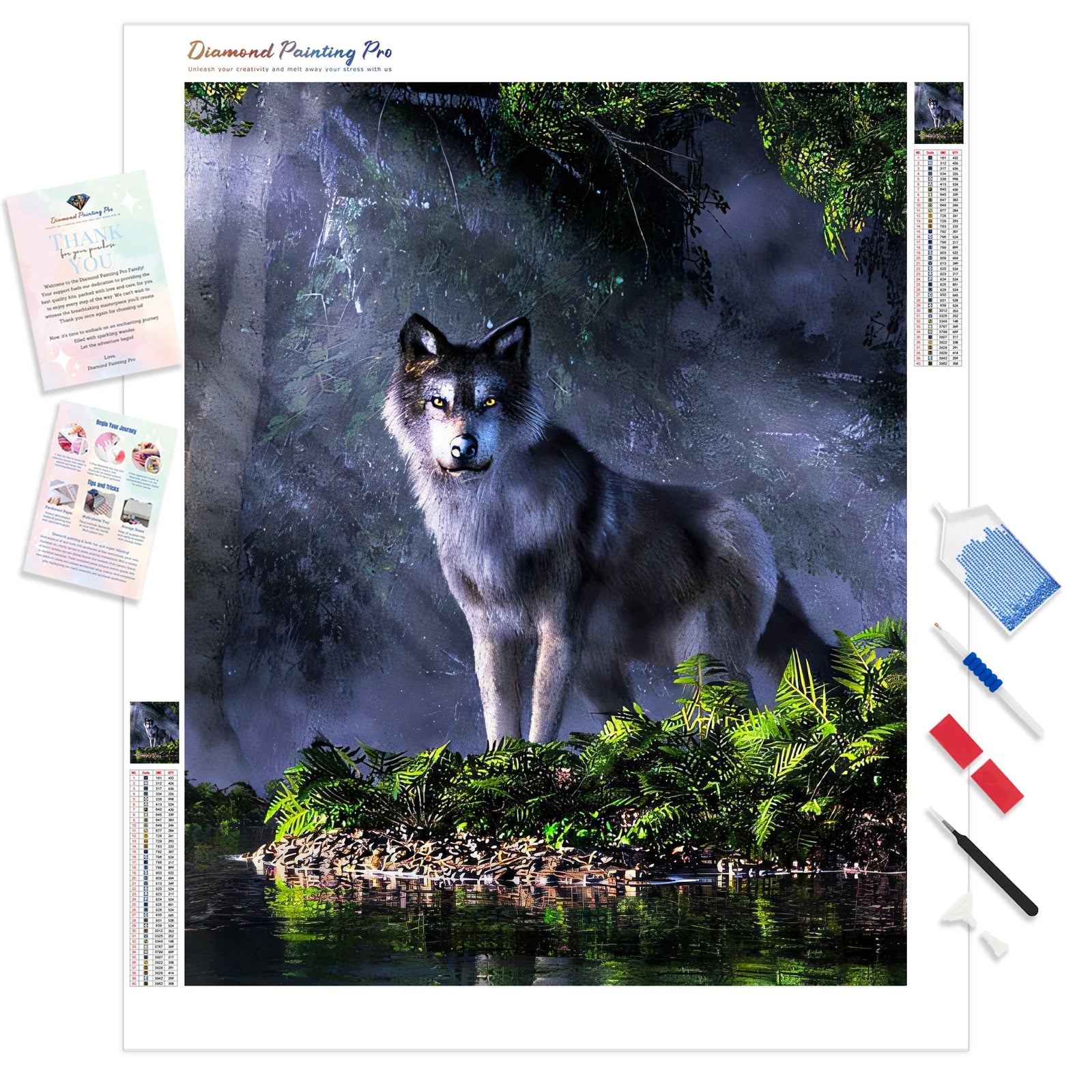 Wolf in the Forest | Diamond Painting Kit - Full Drill - Square or Round Diamonds with AB Drills Option