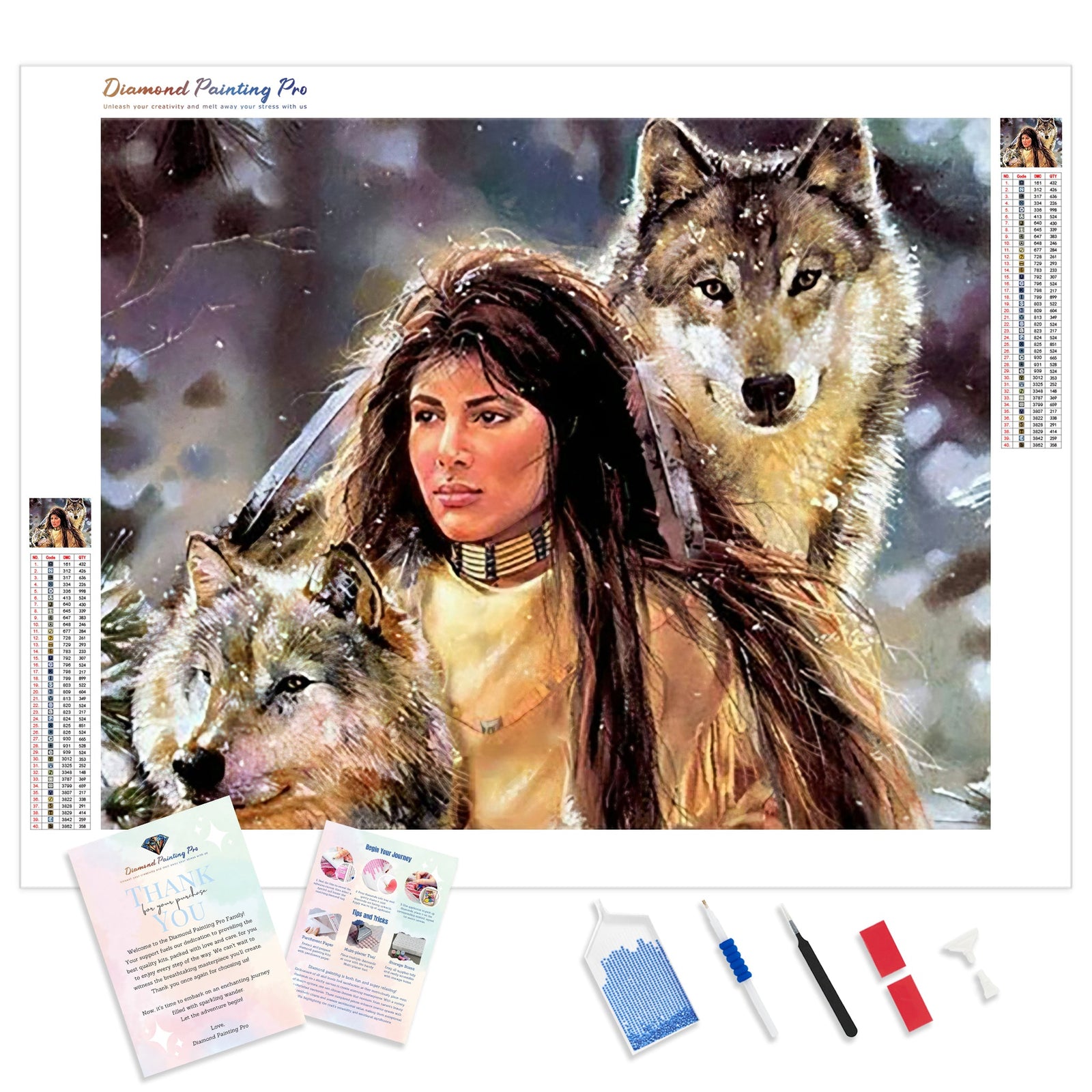 Woman and wolves | Diamond Painting Kit - Full Drill - Square or Round Diamonds with AB Drills Option