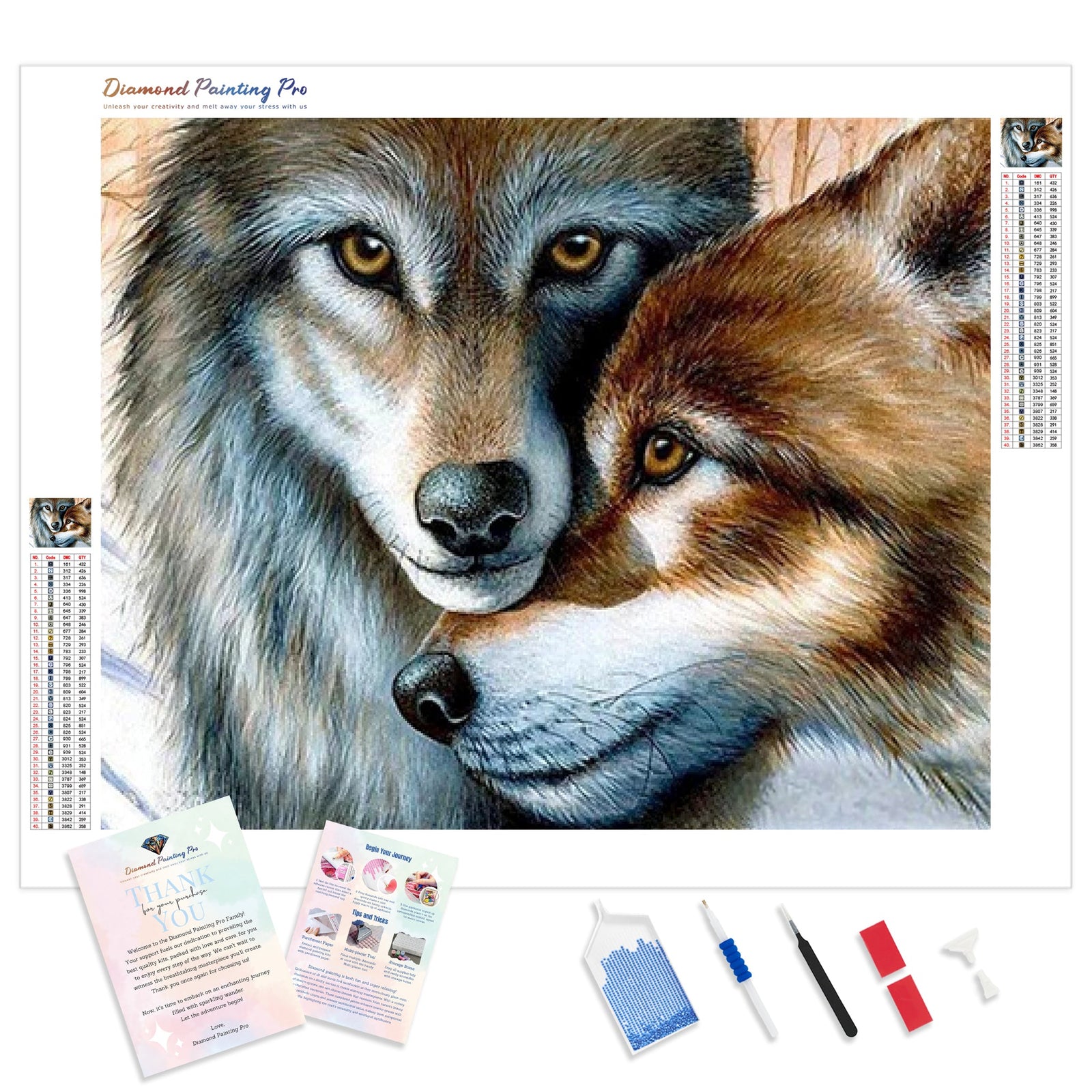 Wolf Couple | Diamond Painting Kit - Full Drill - Square or Round Diamonds with AB Drills Option