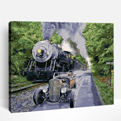 Train and Vintage Car | Paint By Numbers