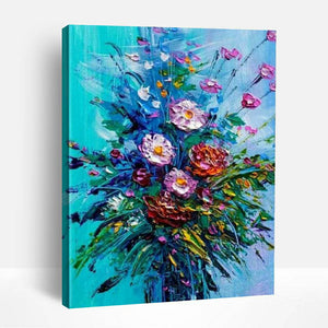 Bouquet of Flowers on Blue Background | Paint By Numbers