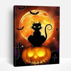 Halloween Pumpkin and Cat | Paint By Numbers