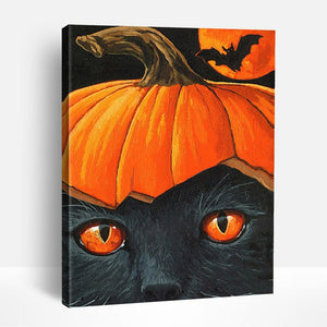 Halloween Cat with Pumpkin Hat | Paint By Numbers