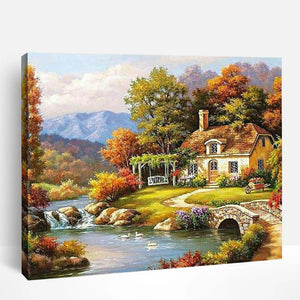 Autumn Cottage by the River | Paint By Numbers