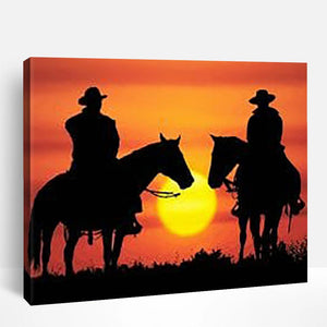 Cowboys and Sunset Silhouette | Paint By Numbers