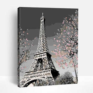 Eiffel Tower and Pink Blossoms | Paint By Numbers