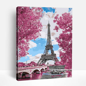 Eiffel Tower and Cherry Blossoms | Paint By Numbers