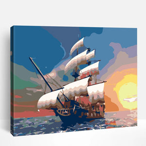 Sunset Boats at Sea | Paint By Numbers