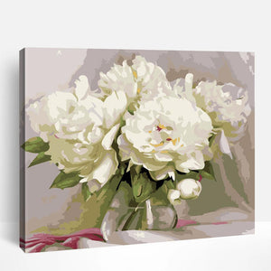 White Flowers in Vase | Paint By Numbers