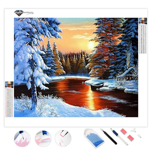 Picture Sunset Snow Landscape | Diamond Painting
