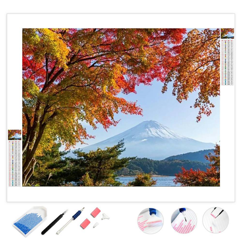 Autumn Trees by Mount Fuji | Diamond Painting